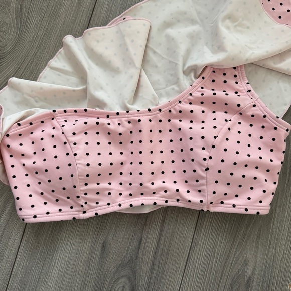 Skinny Dip One Shoulder Asymmetrical Swiss Polka Dot Ruffle Bikini Top Pink S - Picture 2 of 4